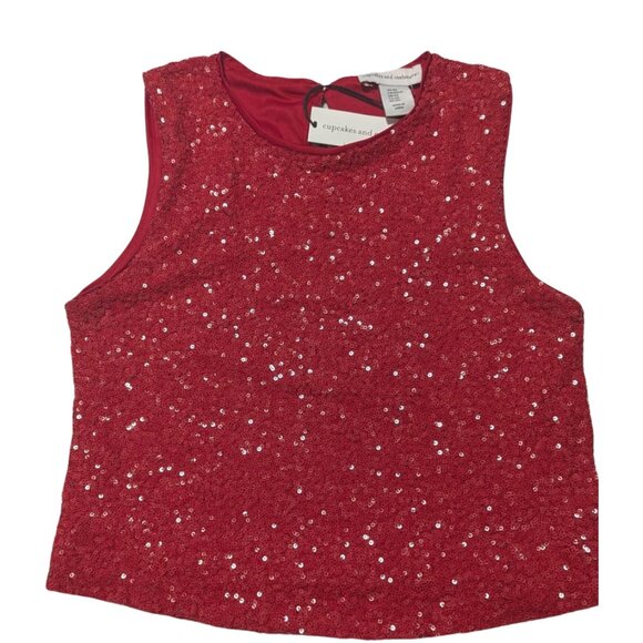 ✨ Cupcakes & Cashmere Red Sequin Crop Top  XS  Holiday / Party Ready ✨ - Picture 2 of 3